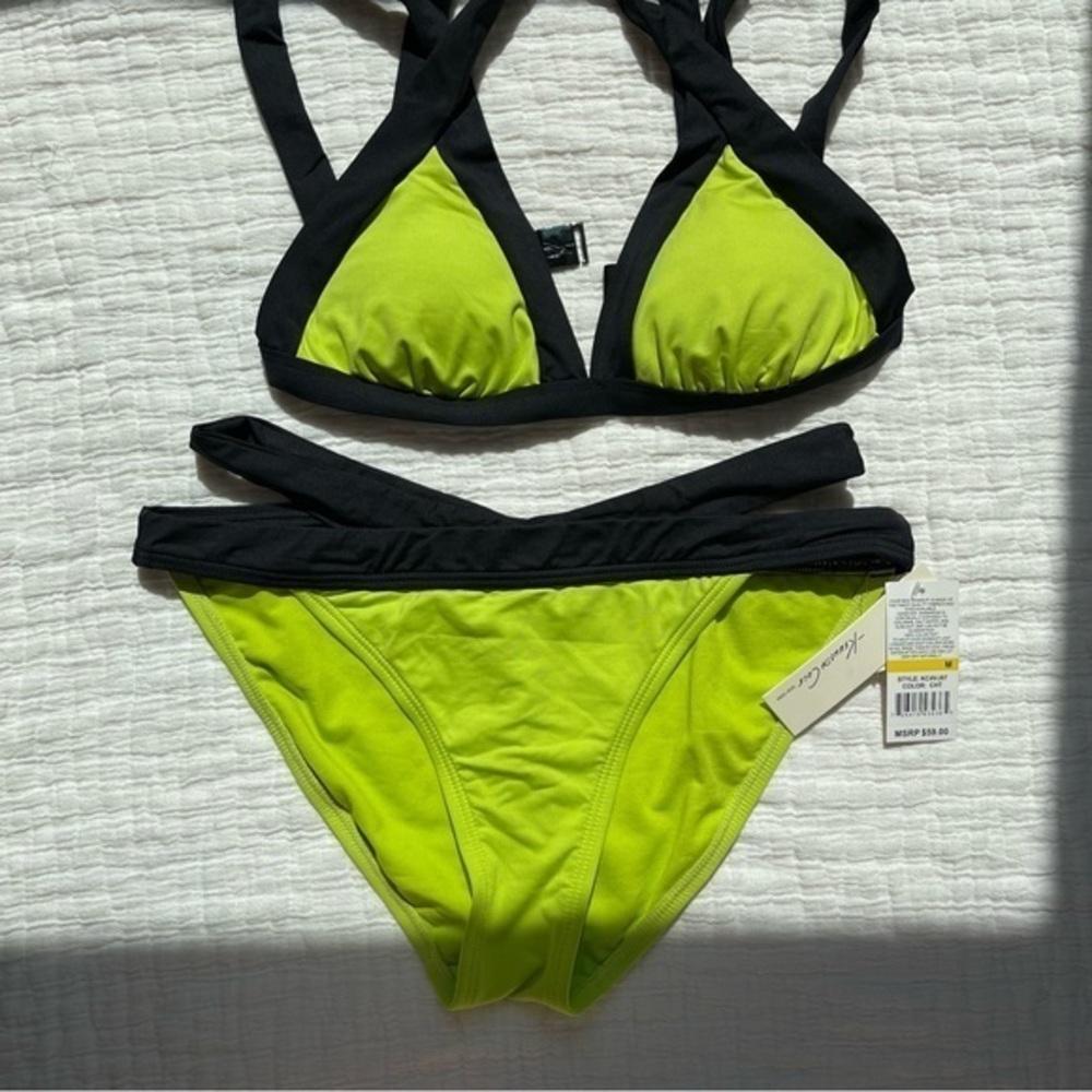 NWT Kenneth Cole NY bikini top & bottom in beautiful neon lime green & black